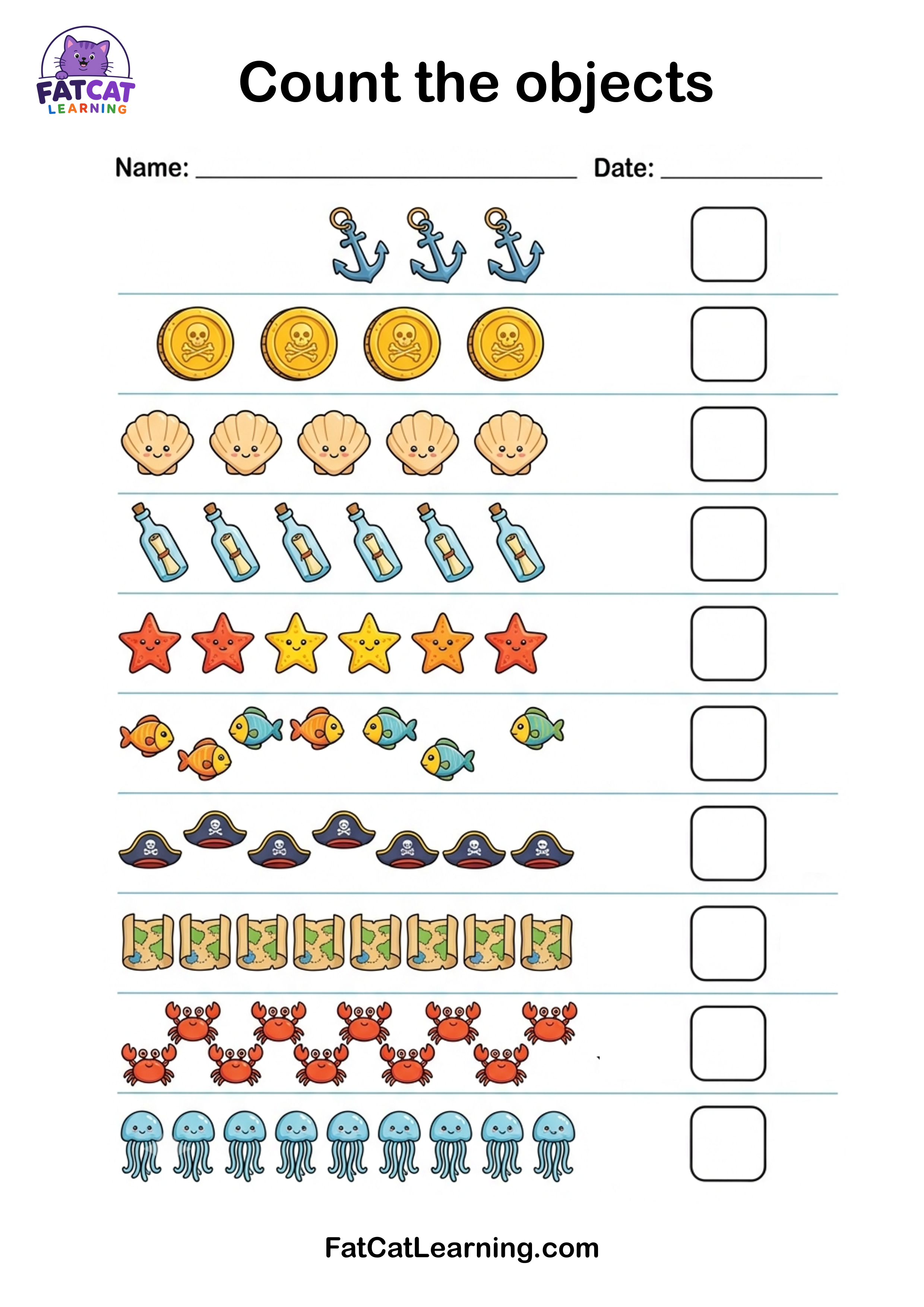 Pirate Counting Worksheet Preview